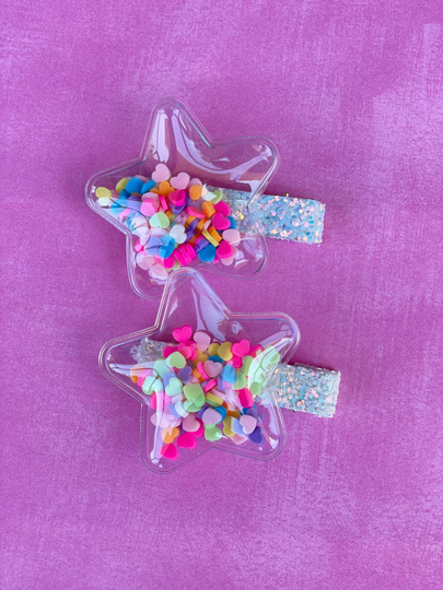 Set Of 2 Hair Clips, Shaker Star Heart Clips