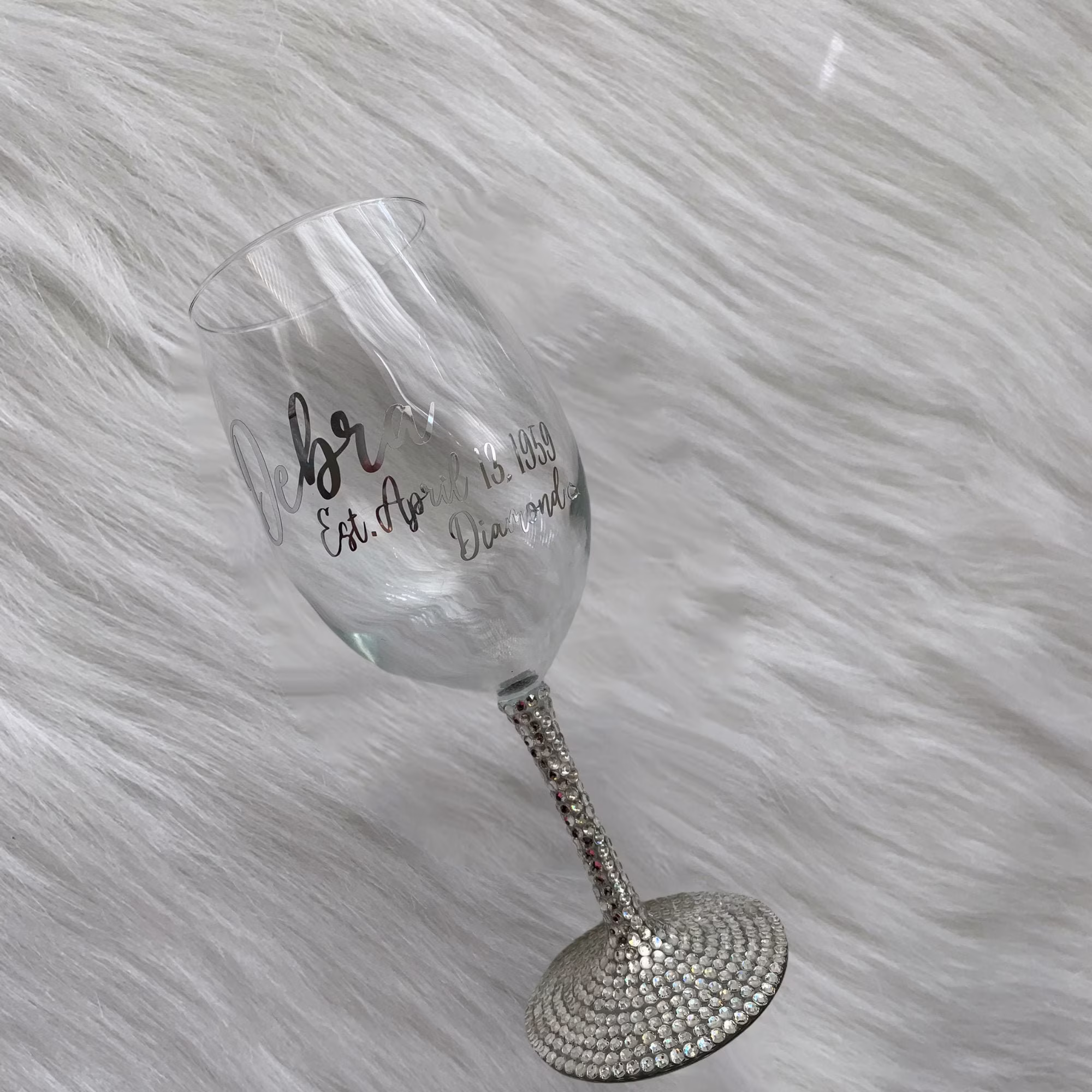 April Birthstone Wine Glass, Custom Bling Out Birthday Gift