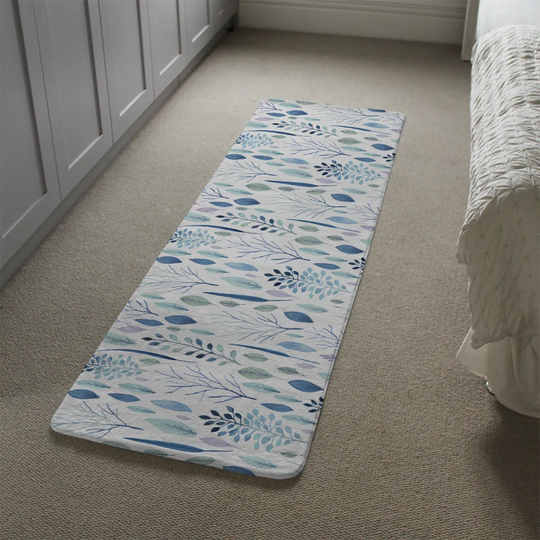 Landes Winter Branches and Leaves Designer Shaggy White/Blue Rug