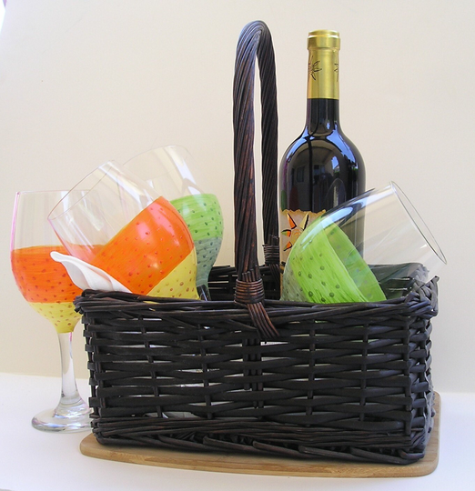 Hand Painted Wine Glasses Set Of Four Citrus