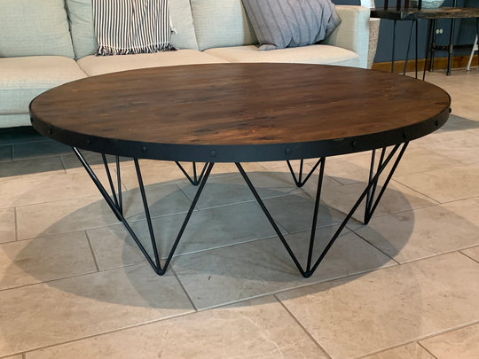 Round Coffee Table With Hair Pin Leg Base-Mid-Century, Rustic, , Industrial, Wood Table, Modern Table Metal Legs Free Shipping