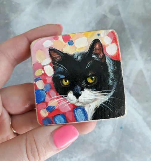 Custom Pet Magnet Cat, Painted Cat Dog Magnets Personalized Pet Portrait Paintings Wood For Fridge Gift For Lover Picture