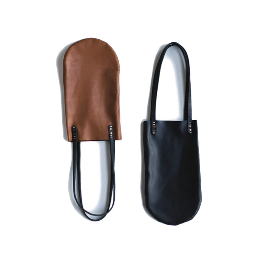 Bocce Bag| Double Wine Bottle Bag | Leather Geometic Tote Black, Tanleather Minimalist