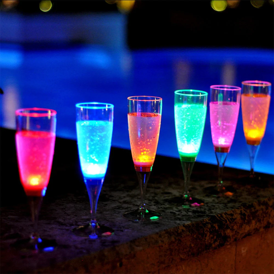 Set Of 6 Color Led Champagne Glasses - Liquid Activated Glowing Flute Glass
