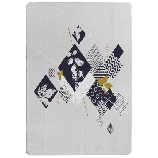 Larson Squares and Leaves Shaggy White/Black Rug