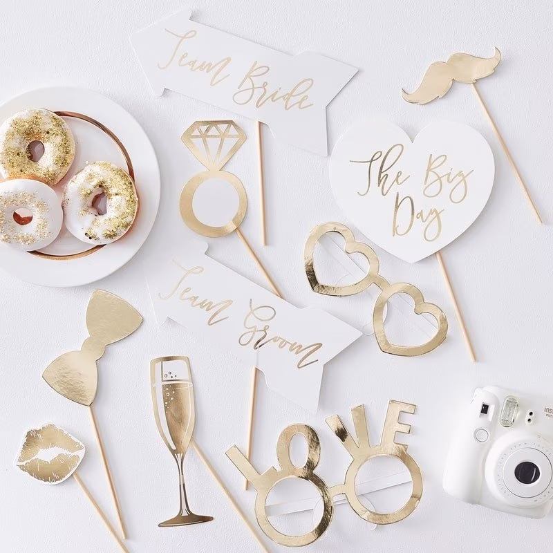 10 Gold Wedding Photo Props, Party, Booth Decor, Reception Selfie Party Games