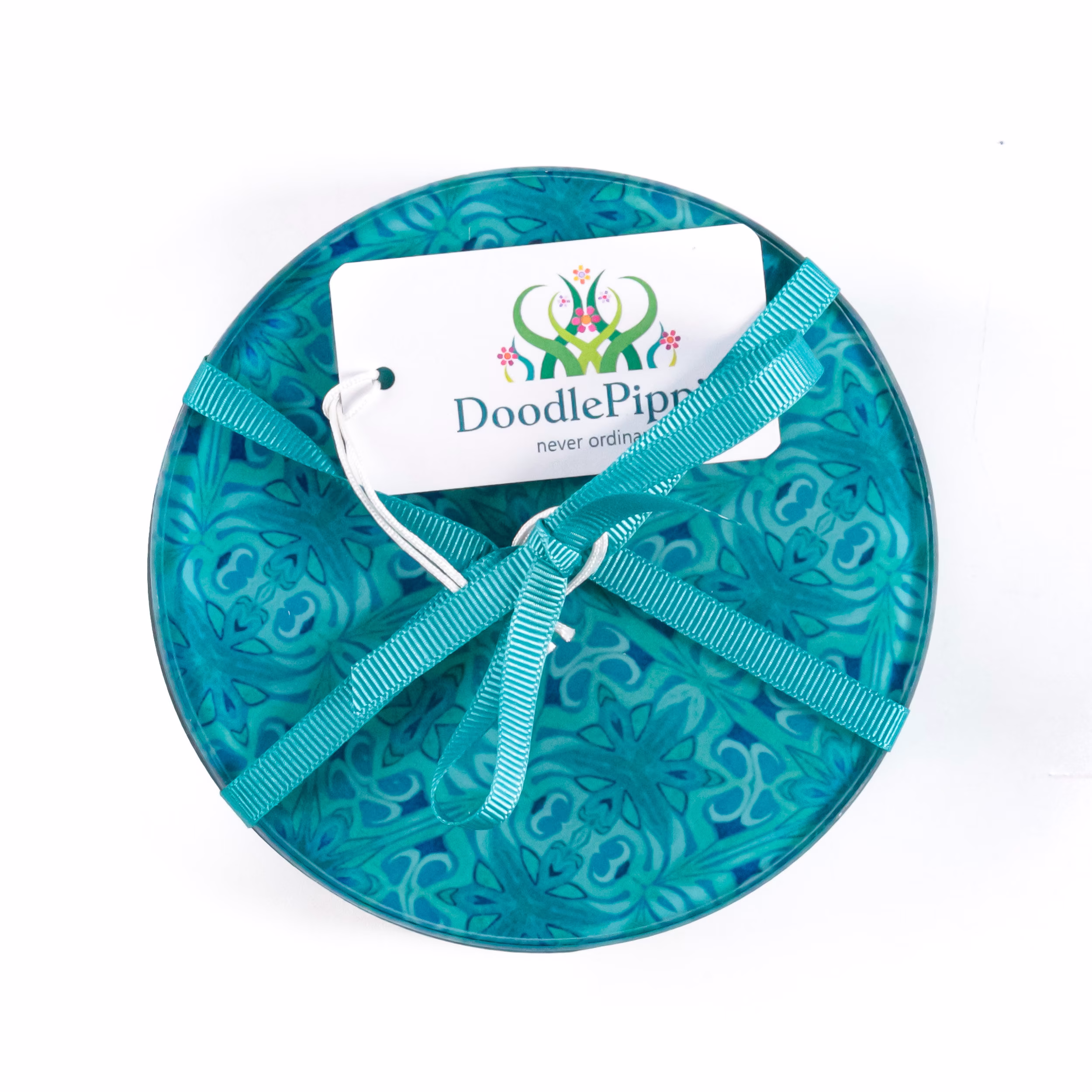 Agapanthus Deep Blue Green Coasters - Pretty Botanical Coaster Set Protective Glass Mug Mats William Morris Gift For Gardener