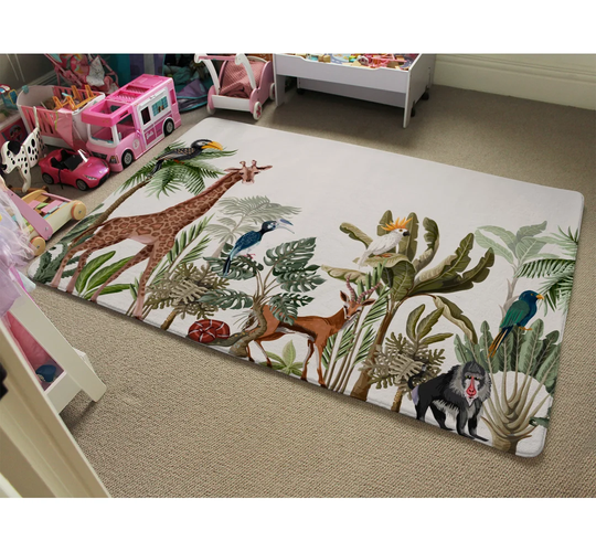 Vernon Tropical Animals Designer Shaggy Green/Brown Rug