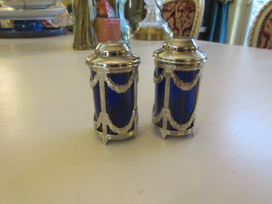 Cobalt Blue & Silver Tone Salt Pepper Shaker Set