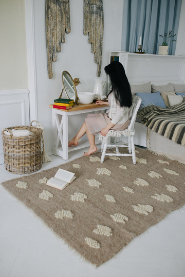 Soft Rug For Bedroom, Wool With Clouds