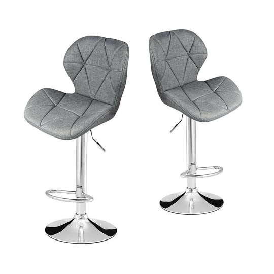 (Fabric Grey) 2x PU Leather Adjustable Breakfast Bar Stools Swivel Gas Lift Kitchen, Bar, Pub
