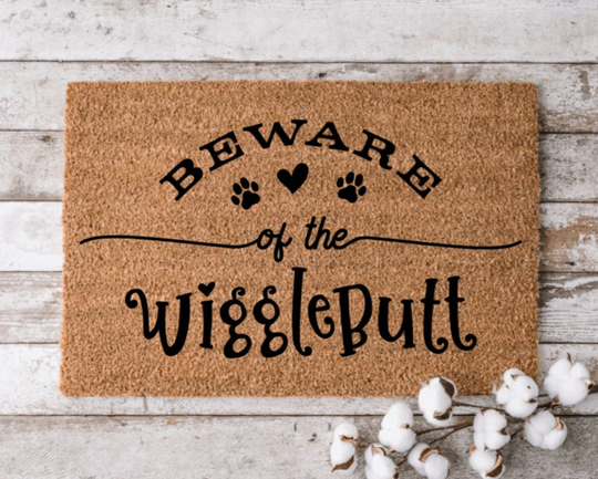 Beware Of The Wiggle Butts | Paw Print Pet Family Doormat Welcome Mat Dog Door Housewarming Gift Home Decor Cool Rug