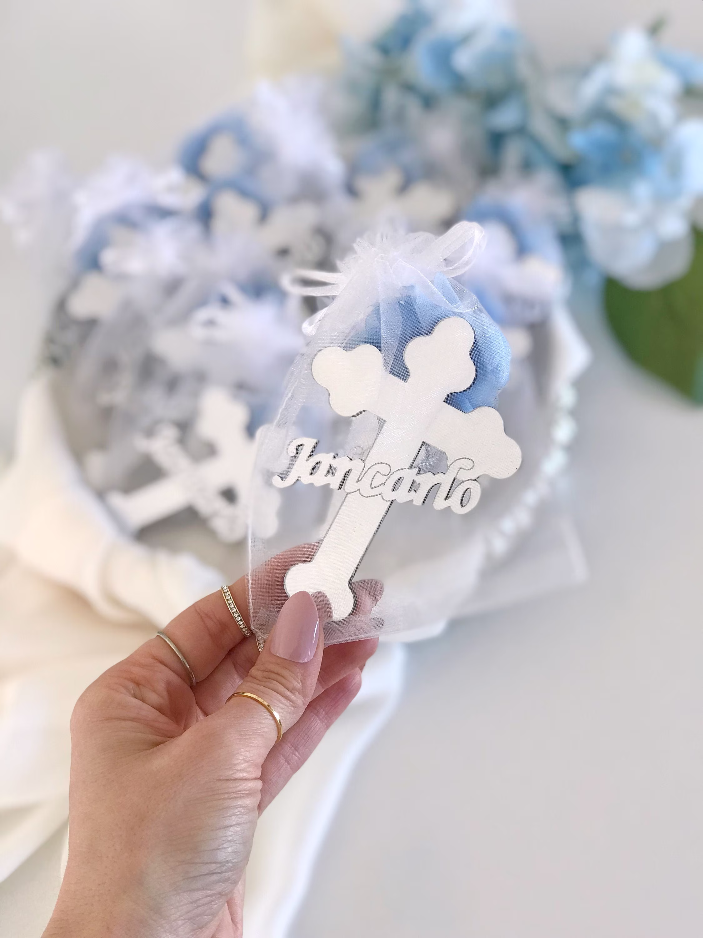Silver Baptism Favors, Personalized Cross Magnet Favor, Custom Gift For Guest With Name, Favors in Bulk
