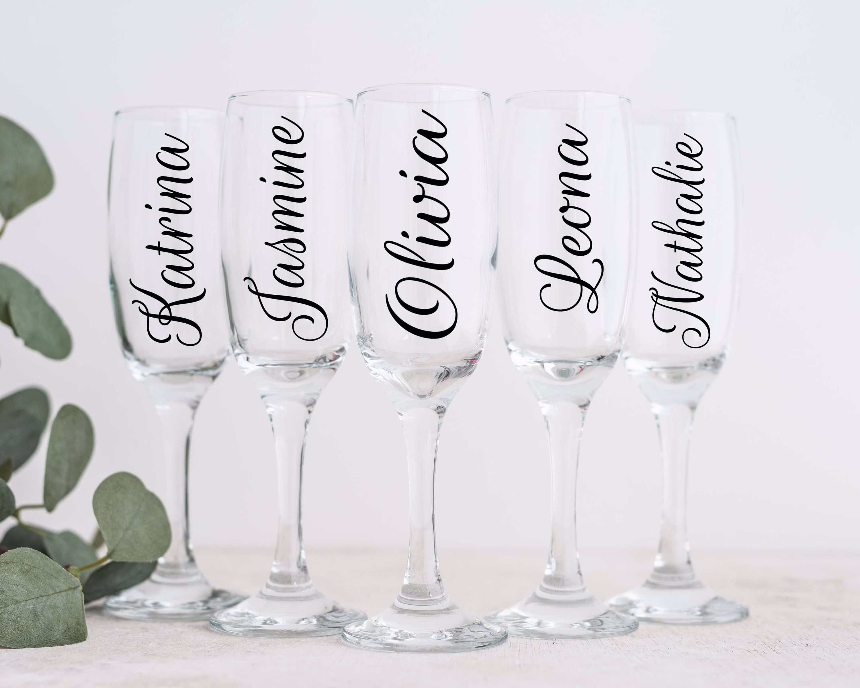 Personalised Vinyl Decals For Champagne Flute/Prosecco Glass Decals in Black, White, Gold Or Rose