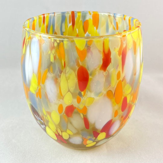 Yellow Venetian Glass Stemless Wine - Handmade in Italy, Colorful Murano