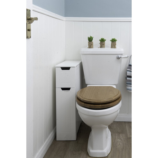 SENNEN Super Slim Bathroom Storage - Small White Wooden Cabinet