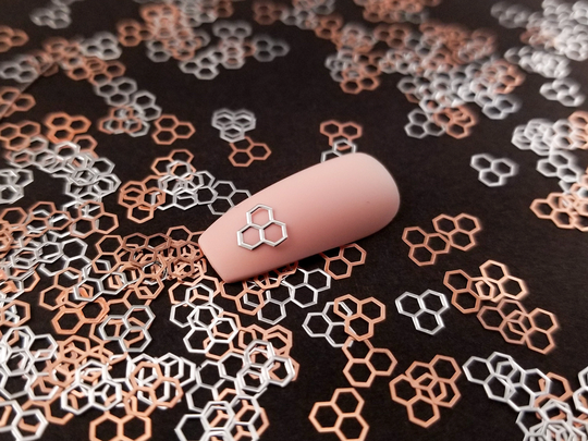 5mm Silver Toned Metal Honeycomb Cabochons, Bee Cute Nail Art Cabs, Charms, Spring Floral Summer Resin Shaker Embellishments