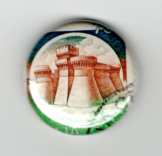 Italy Castles 1 Inch Button Duet Vintage Postage Stamp 1990