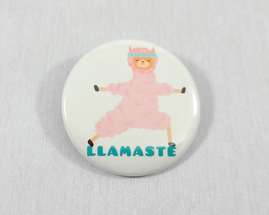 Llama Pun Button, Bb036, Yoga Magnet, Llamaste Pinback Buttons, Backpack Accessory, Cute Friendship Gift, Gift Idea
