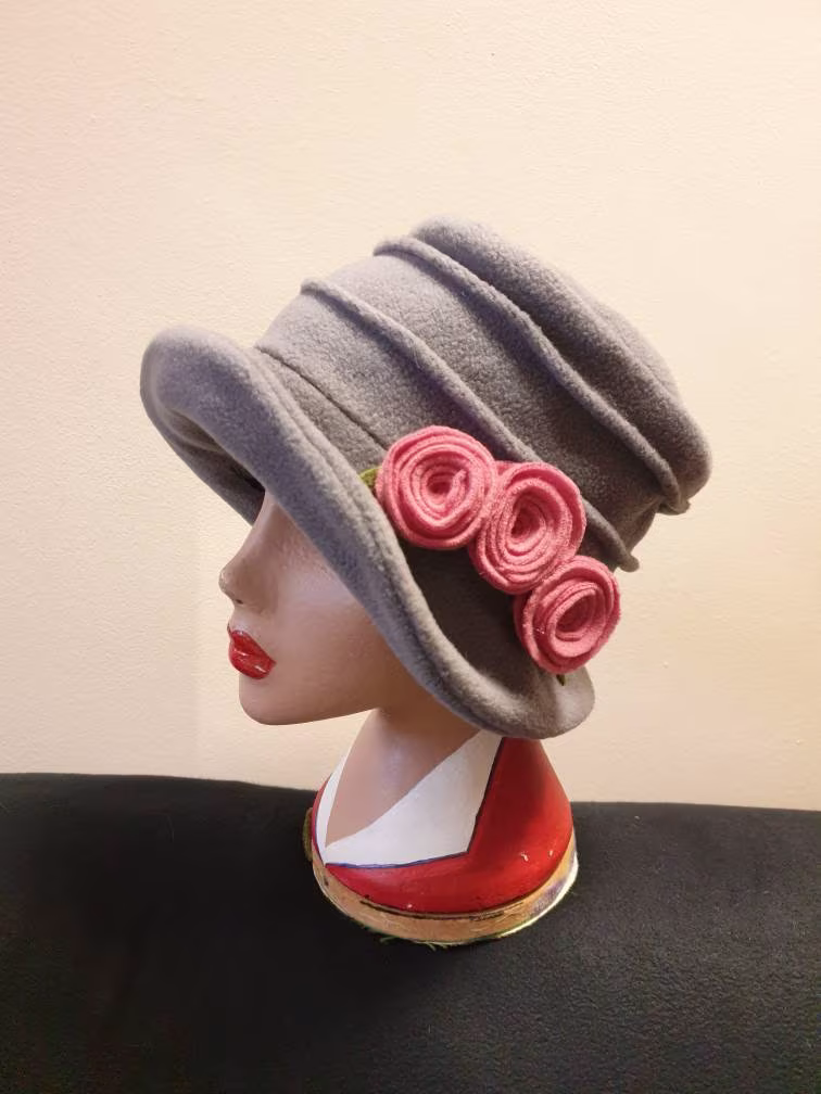 Light Grey Fleece Hat-Polar Lining-Downton Abbey Hat-Cloche Hat-Womens Winter Hat-1930's-Ladies Hat-Grey Hat