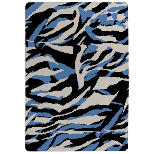 Starks Zebra Skin Designer Shaggy Black/Blue Rug