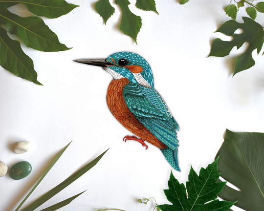 Kingfisher Bird Vinyl Sticker, Decal, Gifts, Decals Wall Nature Teal & Orange Art