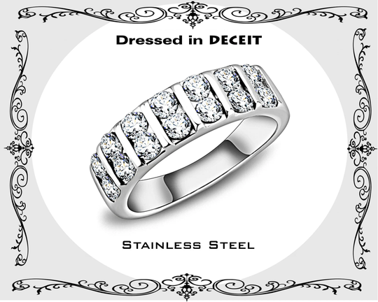 2 Row Semi-Eternity Bar Set Pave 14 Round Cut Cubic Zirconia's Stainless Steel Engagement Ring Bridal-Promise-Wedding-Anniversary Size 5-10