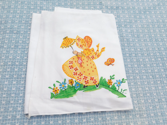Vtg Bonnet Girl Tea Towel, Painted Dish Kitchen Décor, Farm Daysgonebytreasures Dc