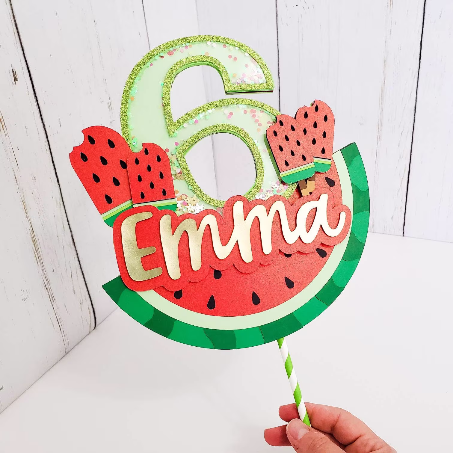 Shaker Cake Topper Watermelon Party, Birthday Girl Party Decor, 1st Birthday, Customize It