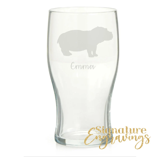 Personalised Hippo Engraved Pint Glass, Gift, Gifts, Lover