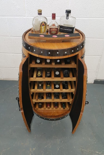 Whiskey Barrel Drinks Cabinet With 5 Wine Racks