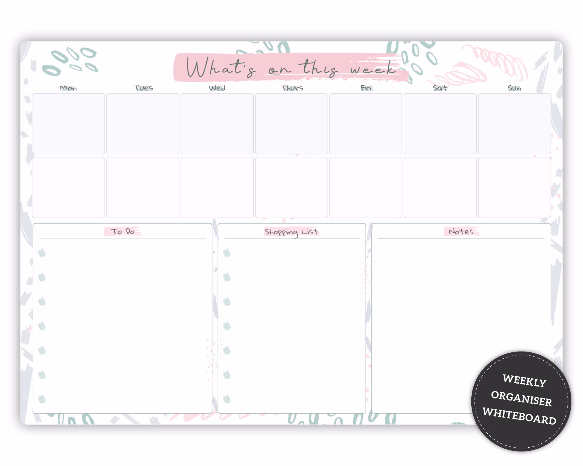 Weekly Organiser Whiteboard, Large A3 Dry Wipe Wall Planner, Activity Meal Erase White Board Command Centre