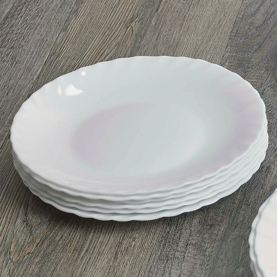 6 X Dessert Plates Dinner Service Set Opal Glass Dining Plate Bowl