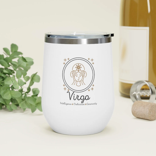 Virgo Wine Tumbler With Lid, Travel Mug, Astrology Glass For The Beach & Boat, Unique Birthday Gift