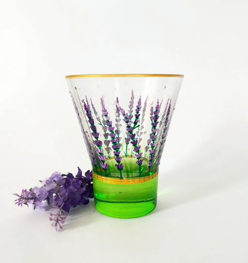 Hand Painted Lavender Glass , Water Juice Tumbler, Gift, Birthday, Wedding, Engagement Teacher Gifts