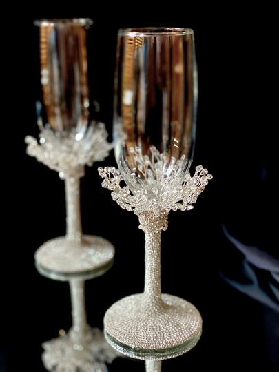 Silver Wedding Glasses, Champagne Flutes, Reception, Bride & Groom, Bridal Shower Gift, Set Of 2