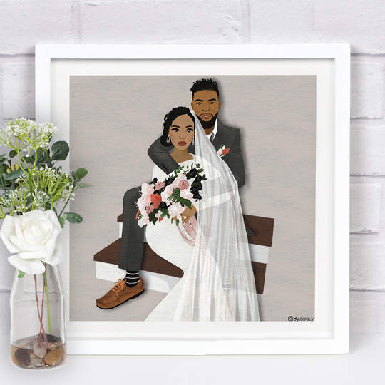 Wedding Couple Illustration, Anniversary Gift, Engagement Couple, Housewarming Digital Portrait, Personalized Printable