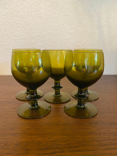 Vintage Olive Green Footed Drinking Glasses