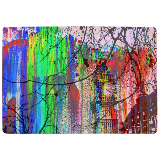 Farrell Big Ben and Trees Painted Designer Shaggy Red/Green/Blue Rug