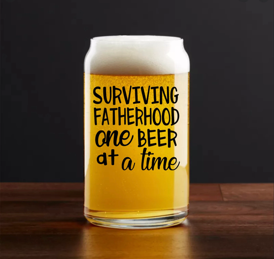 Funny Gift For Dad, Surviving Fatherhood One Beer At A Time, Fathers Day Gift, Dad's Birthday, Beer Glass Husband