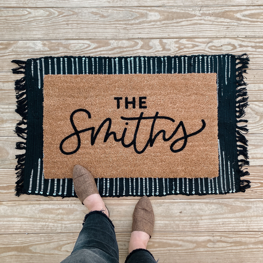 Custom Family Name Welcome Mat | Door Hand Painted Housewarming Gift Wedding Outdoor Doormat