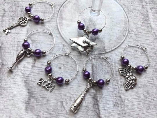 Graduation Wine Glass Charms, Gift 2021, Graduation Keepsake