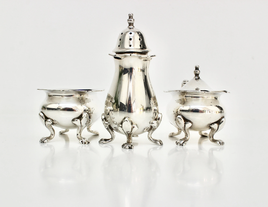 Walker & Hall 3 Piece Table Cruet, Lion Paw Feet