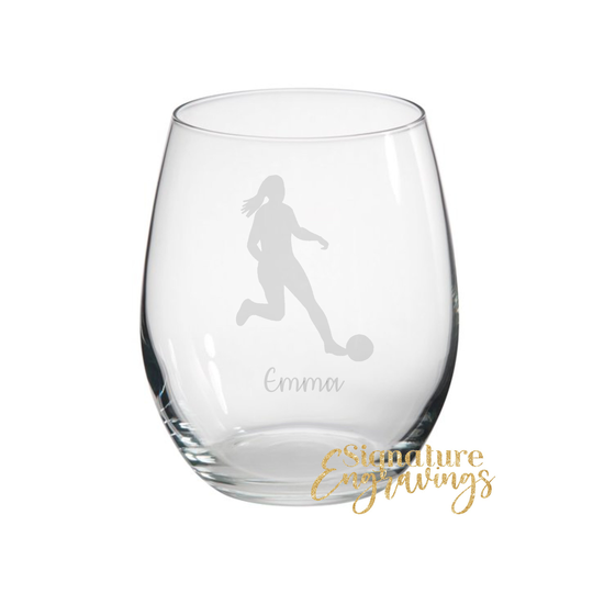 Personalised Female Football Player Engraved Stemless Glass, Gift, Gin Lover