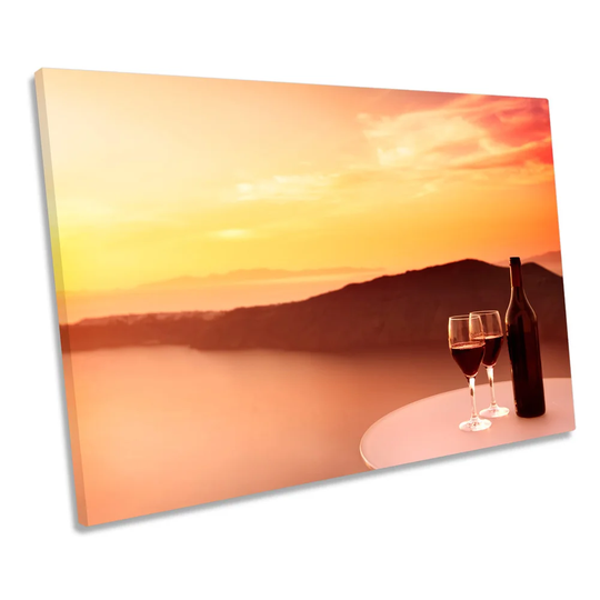 Orange Sunset Wine Glasses Picture CANVAS WALL ART Print