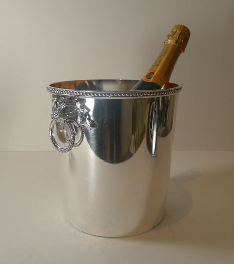 French Silver Plated Champagne Bucket - Foo Dog Handles By Ercuis, Paris