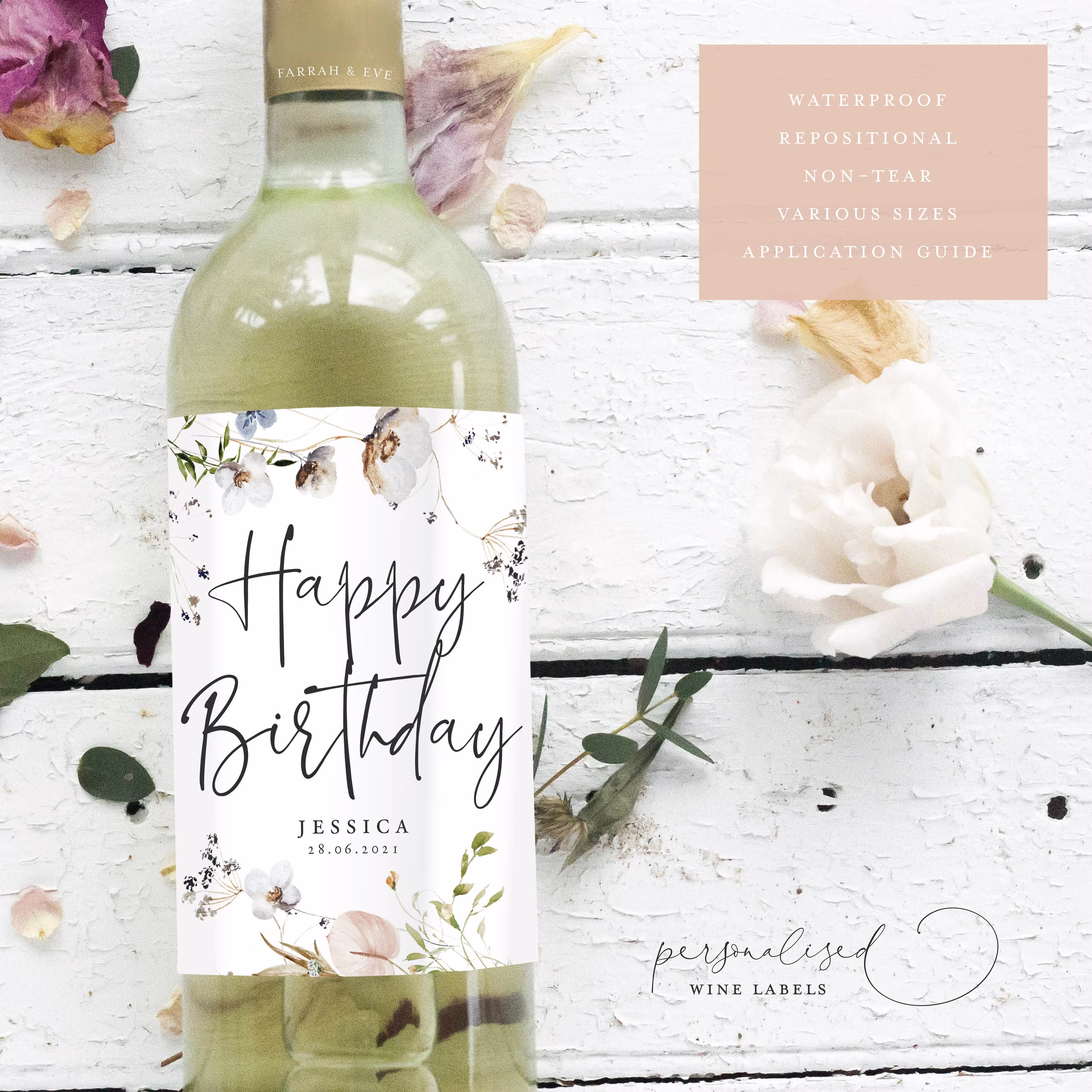 Personalised Happy Birthday Wine Label | Birthday Celebration Milestone 21st Bottle Fewl22