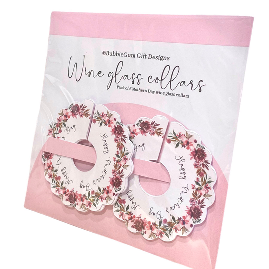 Mother's Day Wine Glass Collars Floral Wreath Scalloped Edge Decor Table Setting For Mum Decorative Tableware Pink