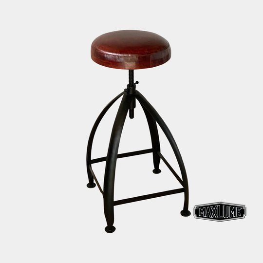 Maxlume ~ Black Industrial Leather Bar Stool | Vintage Style Solid Cast Metal Floor Standing
