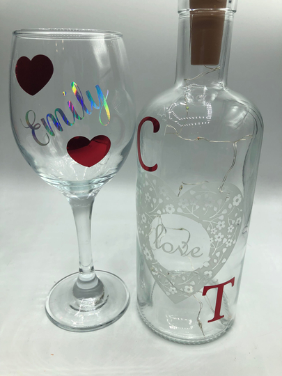 Light Up Led Bottle With Initials & Personalised Glass/Loved One Wedding Gift